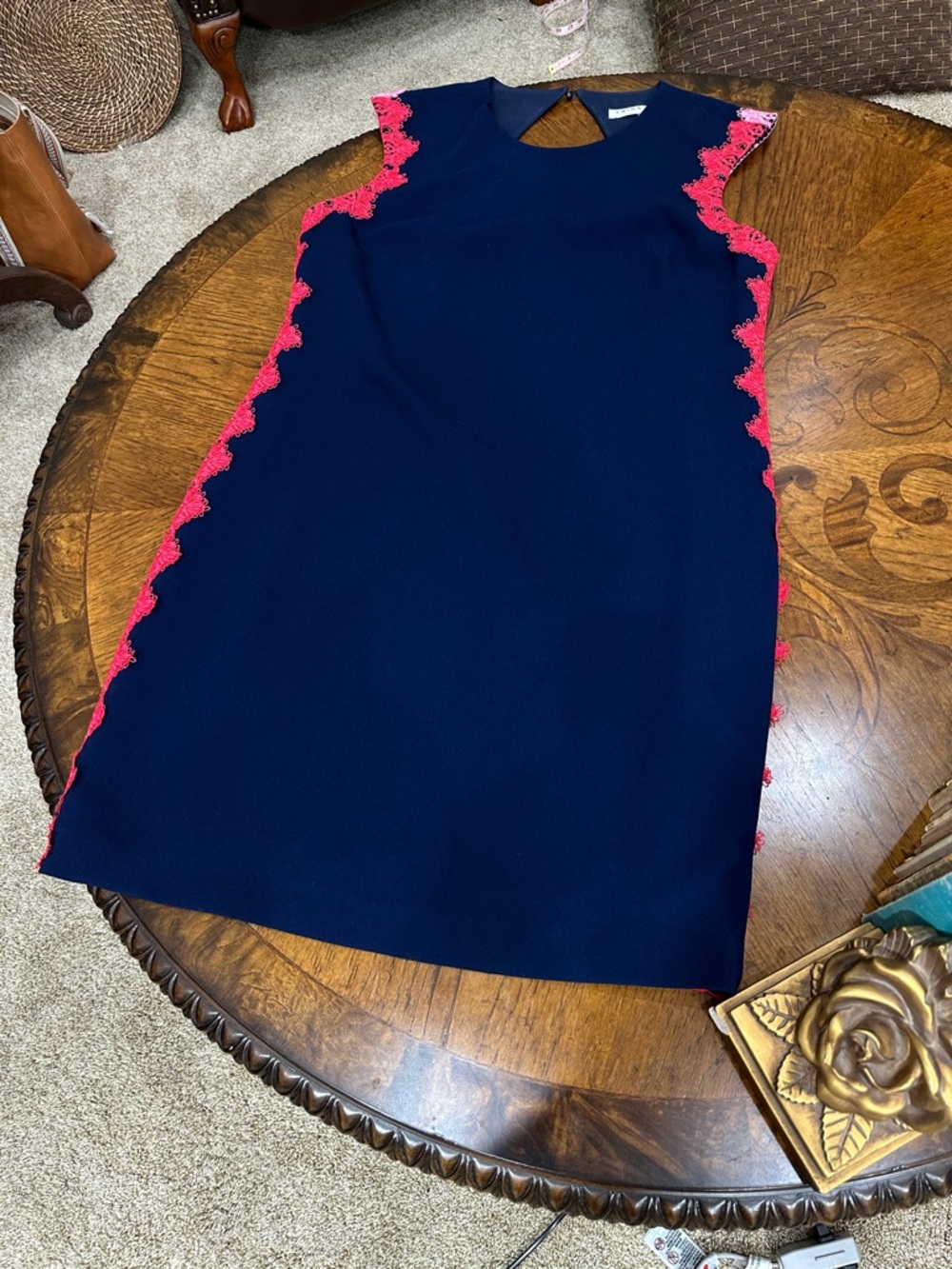 Trina Turk Dress 12 Navy Lace Trim Coastal Prep Palm Beach - Picture 13 of 14
